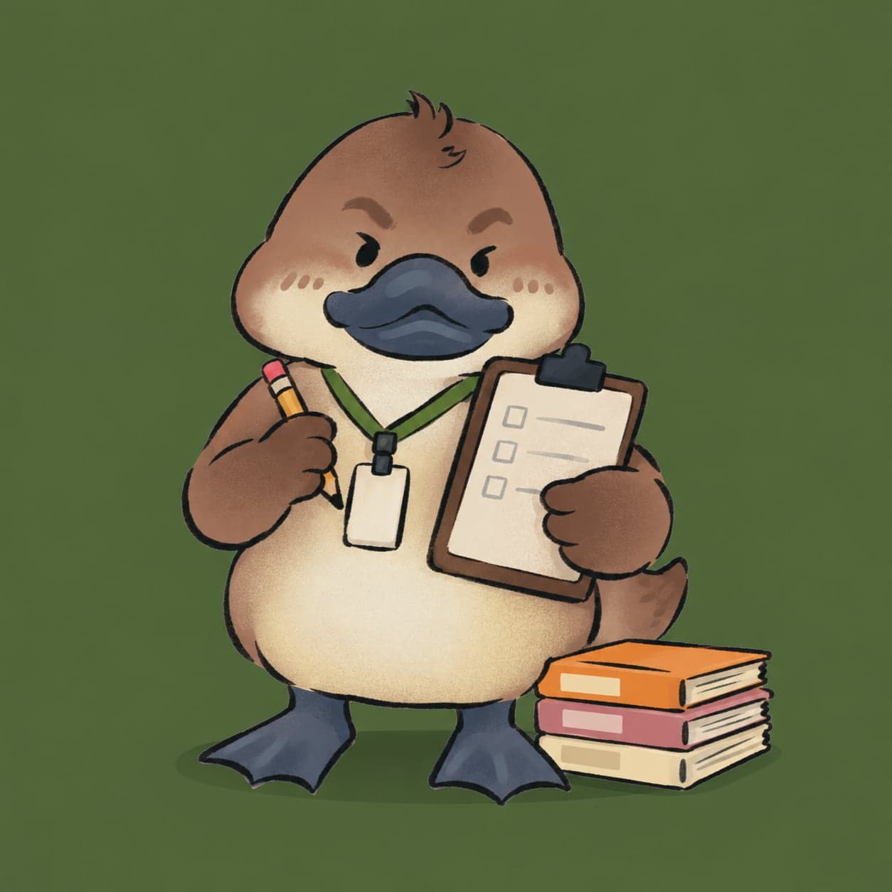 The Le Nâu duck with a clipboard and a staff badge