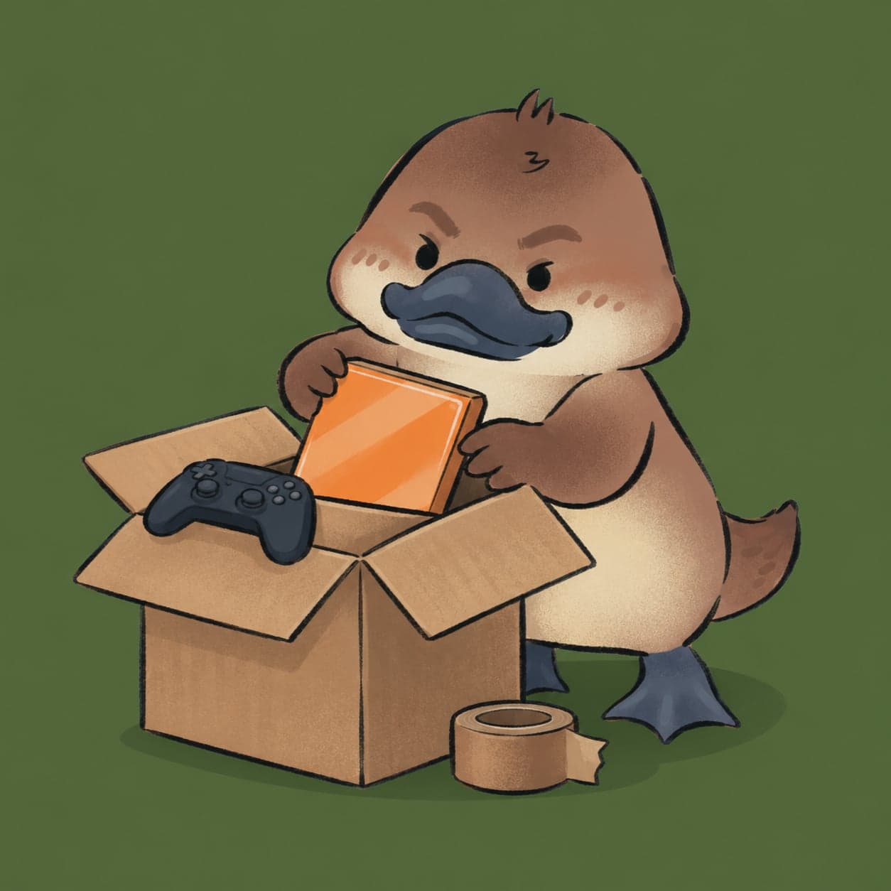 The Le Nâu duck packing a finished game into a box